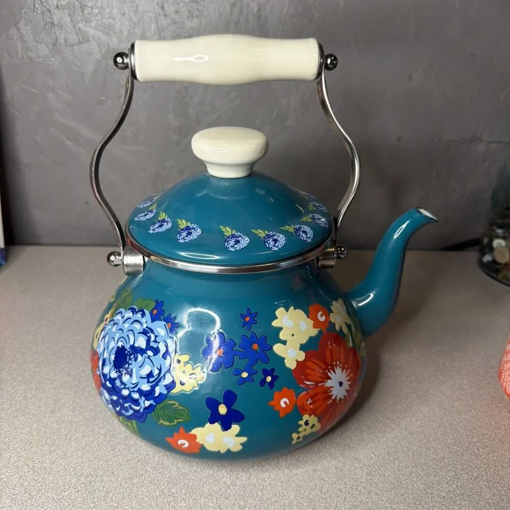 The Pioneer Woman Cheerful Rose 1.9 Quart Enamel Tea Kettle